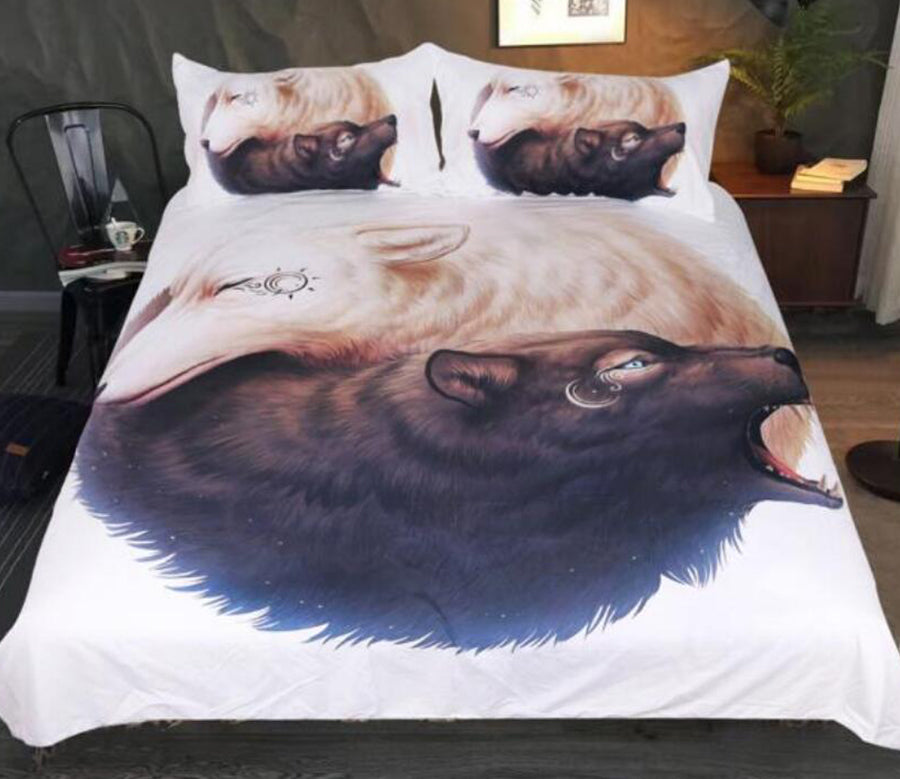3D Black And White Wolf 77185 Bed Pillowcases Quilt