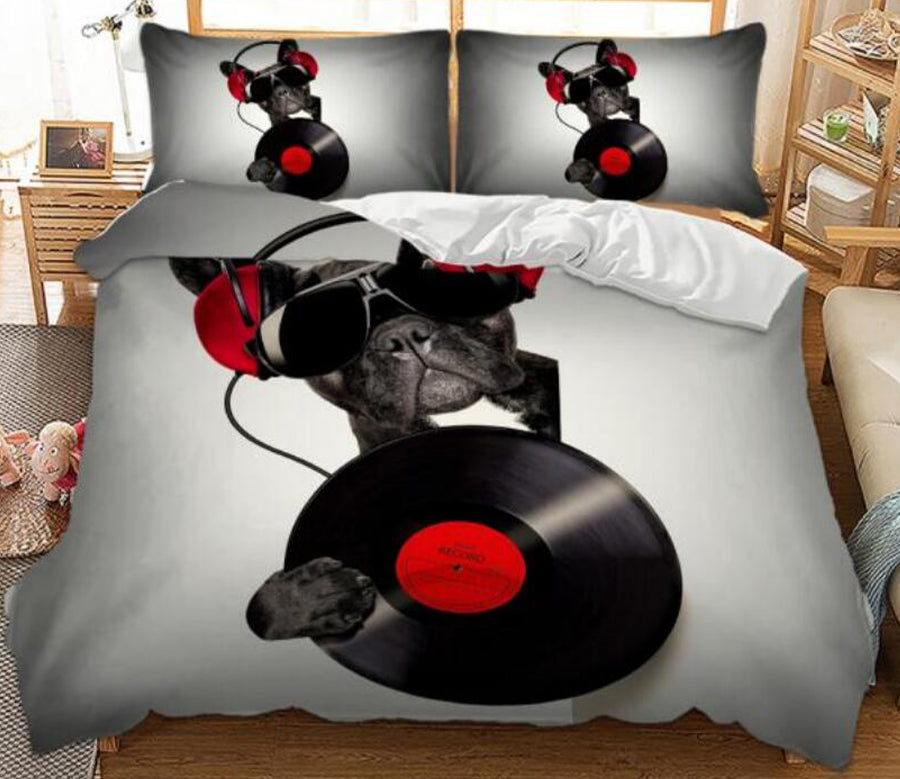 3D Black Dog Record Dog 6670 Bed Pillowcases Quilt