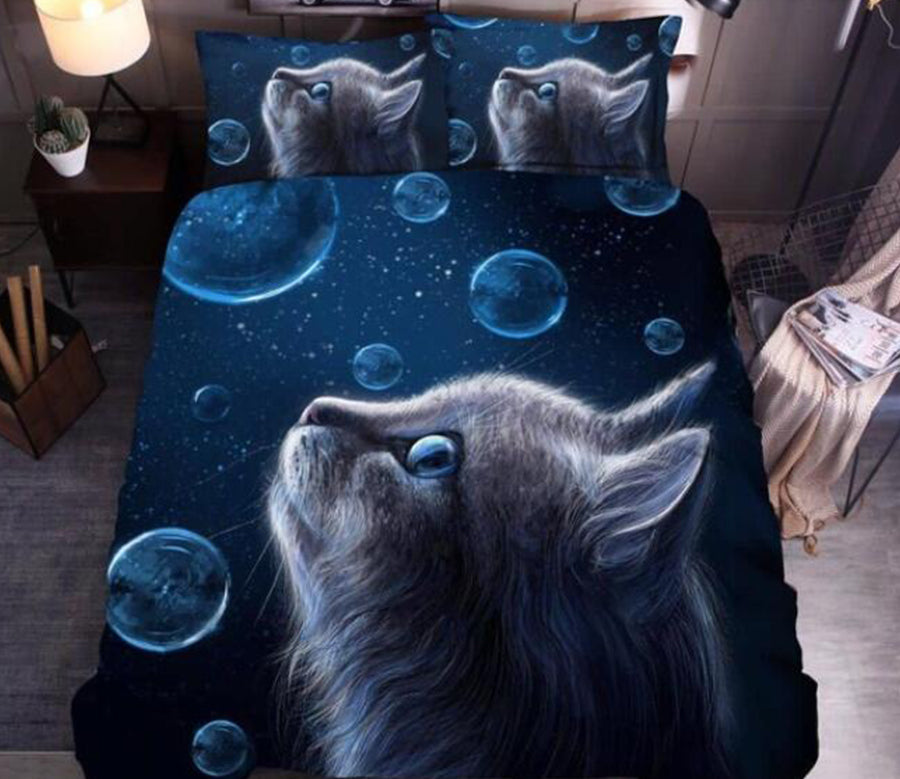 3D Cat Bubble 8065 Bed Pillowcases Quilt