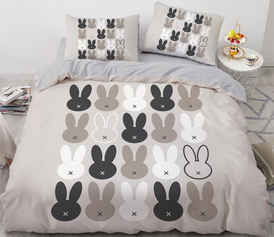 3D Cartoons Grey Rabbit Head 007 Bed Pillowcases Quilt