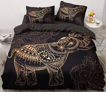 3D Gold Elephant 5556 Bed Pillowcases Quilt