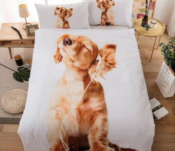 3D Golden Dog Headset 6652 Bed Pillowcases Quilt