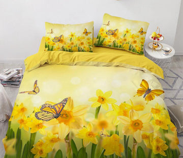 3D Yellow Flower Butterfly 9172 Bed Pillowcases Quilt