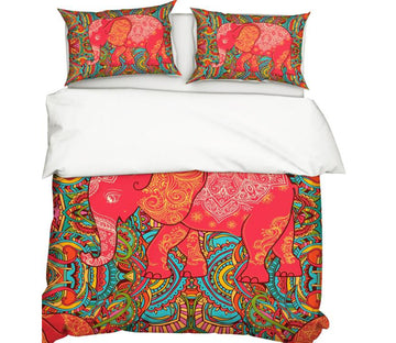 3D Elephant Red Totem 9925 Bed Pillowcases Quilt