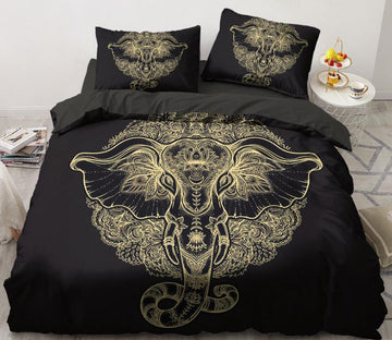 3D Gold Elephant 5560 Bed Pillowcases Quilt