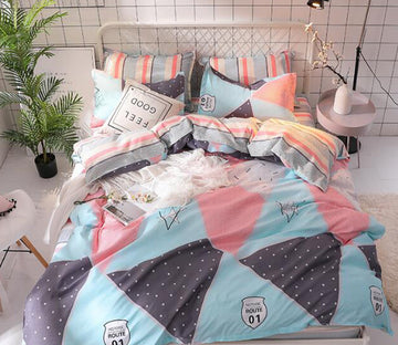 3D Pink Blue Triangle 8085 Bed Pillowcases Quilt