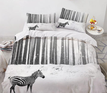3D Zebra Snow Forest 8053 Bed Pillowcases Quilt