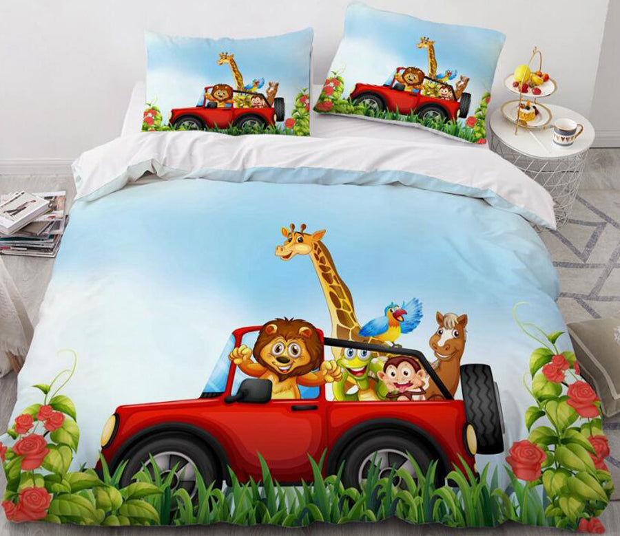 3D Cartoons Red Car Animal 55172 Bed Pillowcases Quilt