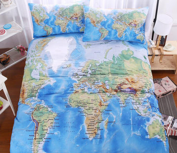 3D World Map 9055 Bed Pillowcases Quilt