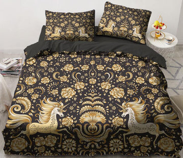 3D Gold Flower Unicorn 5581 Bed Pillowcases Quilt