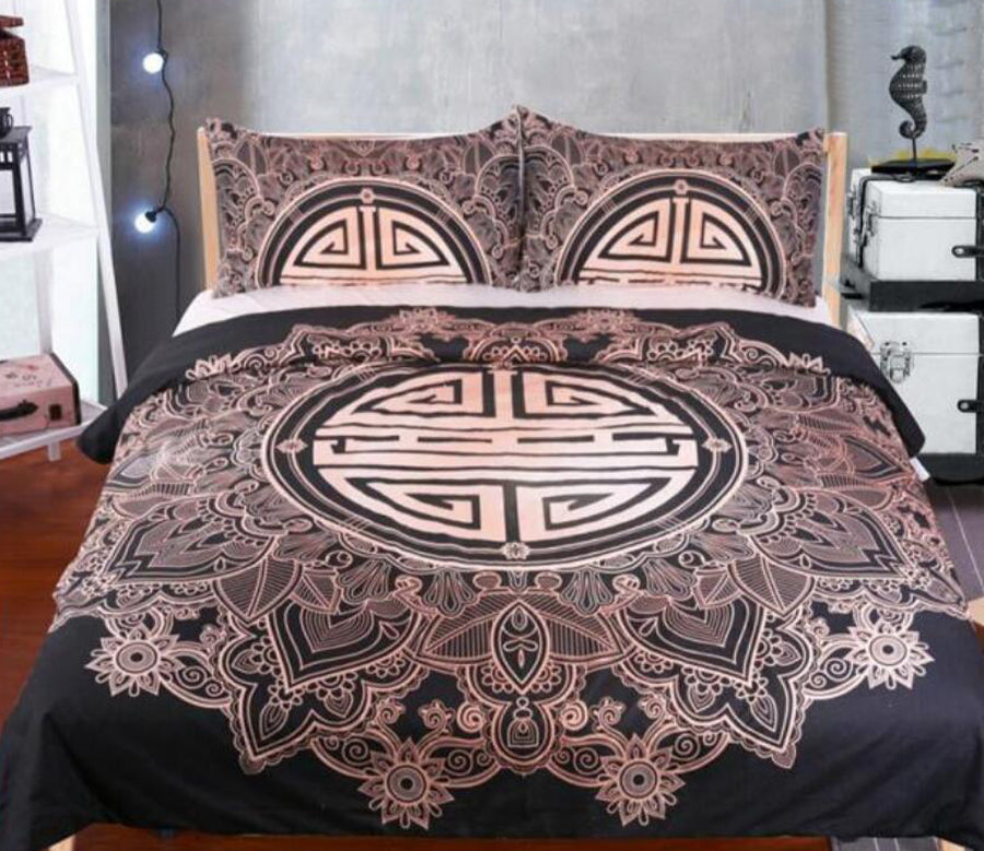 3D Black Background Gold Pattern 5514 Bed Pillowcases Quilt