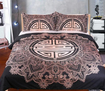 3D Black Background Gold Pattern 5514 Bed Pillowcases Quilt