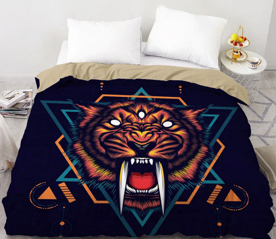 3D Three Eeyed Tiger Triangle 8805 Bed Pillowcases Quilt