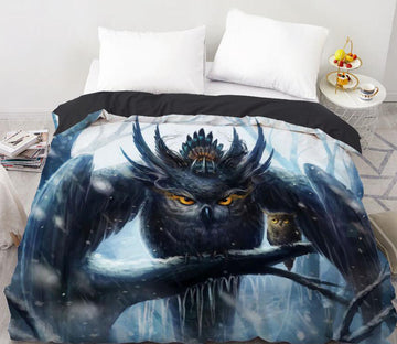 3D Snow Forest Owl 8856 Bed Pillowcases Quilt