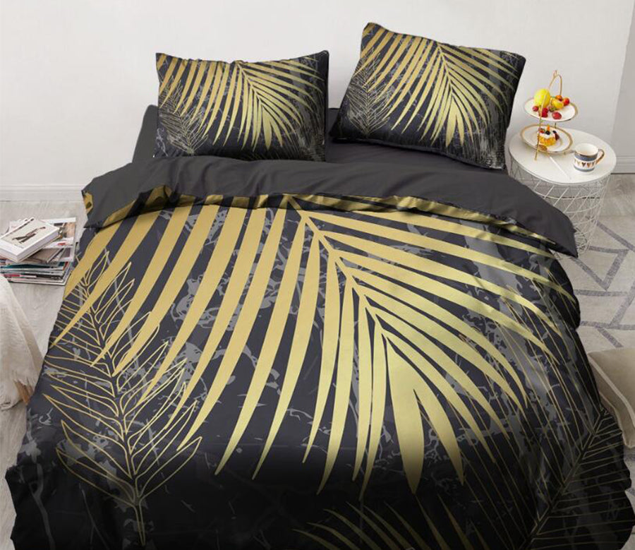 3D Gold Leaves  9078 Bed Pillowcases Quilt