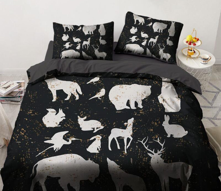 3D Deer Bear Bird White Shadow 88140 Bed Pillowcases Quilt