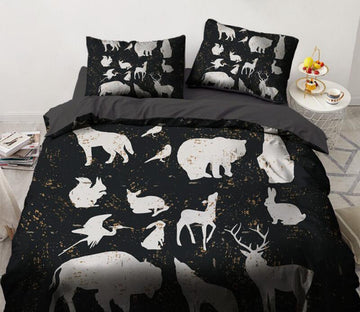 3D Deer Bear Bird White Shadow 88140 Bed Pillowcases Quilt