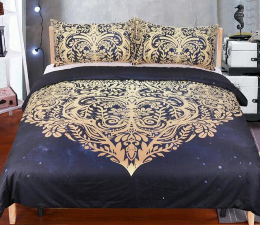 3D Black Background Gold Pattern 5504 Bed Pillowcases Quilt