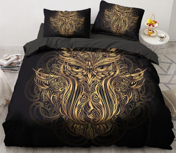 3D Gold Owl Pattern 5545 Bed Pillowcases Quilt