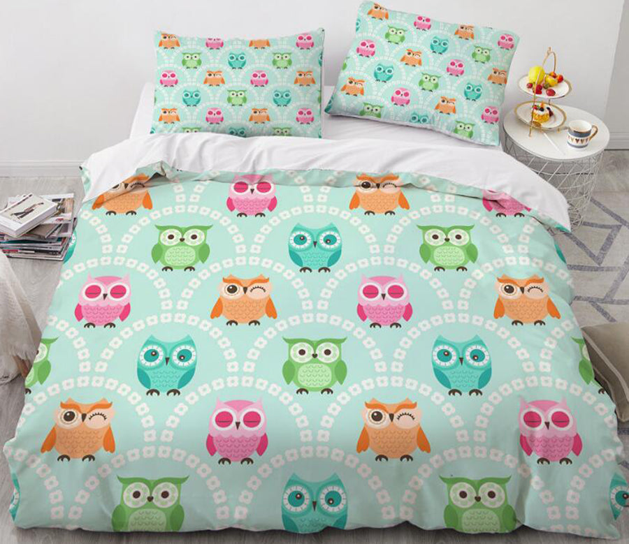 3D Cartoons Color Owl 005 Bed Pillowcases Quilt