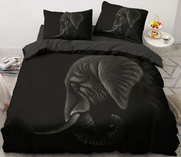 3D Black Background Elephant Profile 55100 Bed Pillowcases Quilt