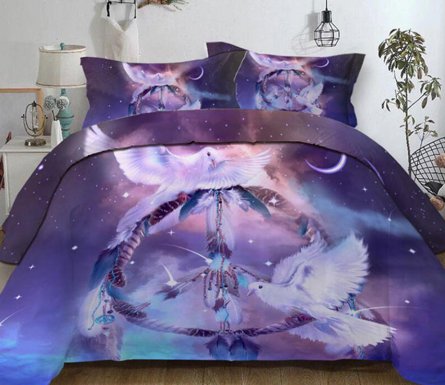 3D Purple Starry Sky Dreamcatcher Pigeon 6678 Bed Pillowcases Quilt