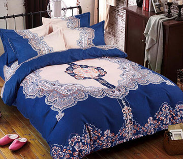 3D Dark Blue Bottom Pattern 77183 Bed Pillowcases Quilt