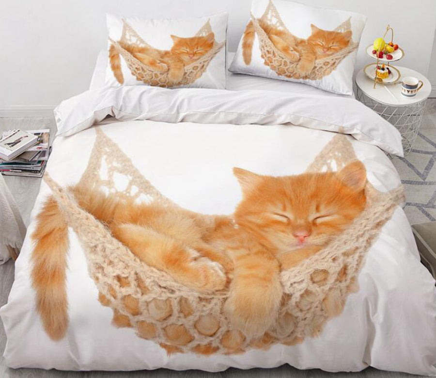 3D Little Orange Cat Sleeping 77113 Bed Pillowcases Quilt