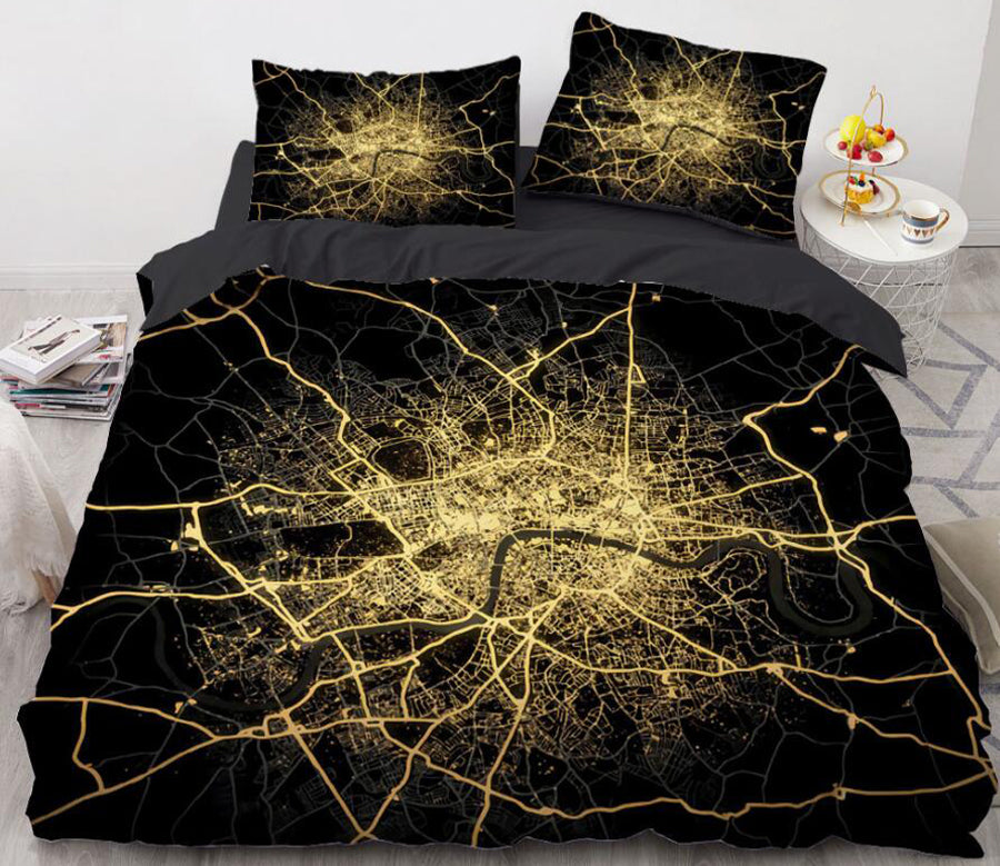 3D Golden Line 8889 Bed Pillowcases Quilt