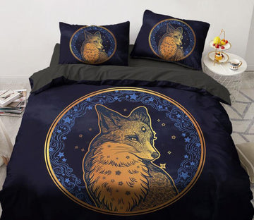 3D Navy Blue Fox Circle 88122 Bed Pillowcases Quilt