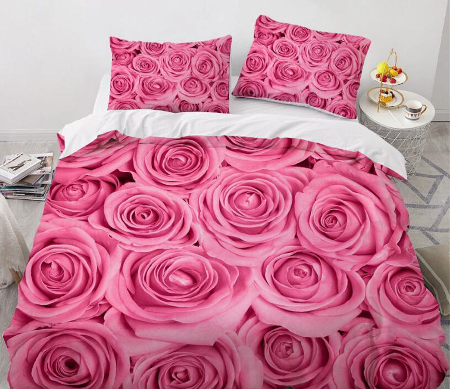3D Pink Rose 9166 Bed Pillowcases Quilt