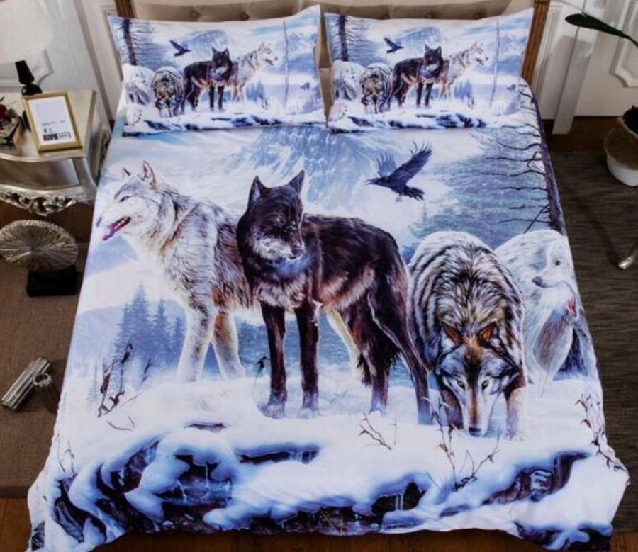 3D Snowfield Three Wolves 5511 Bed Pillowcases Quilt