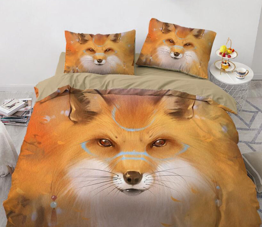 3D Fox Face 8010 Bed Pillowcases Quilt
