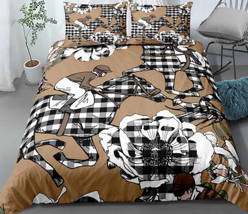 3D Black And White Grid Brown Flower 0063 Bed Pillowcases Quilt