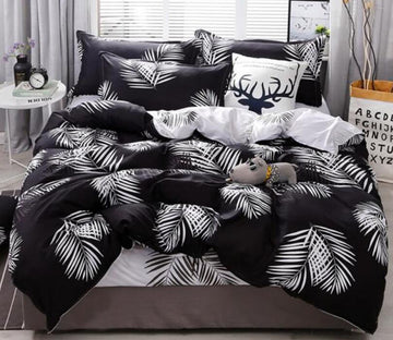 3D Black And White Leaves 66193 Bed Pillowcases Quilt