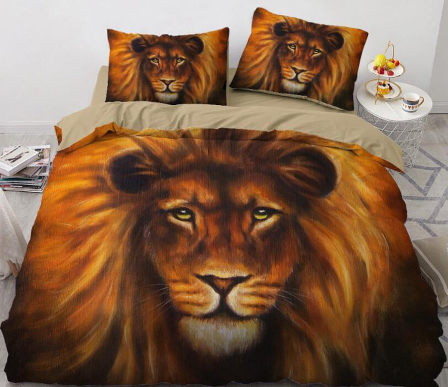 3D Male Lion Head 071 Bed Pillowcases Quilt