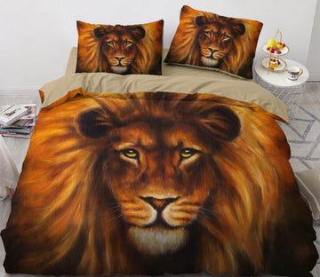 3D Male Lion Head 071 Bed Pillowcases Quilt