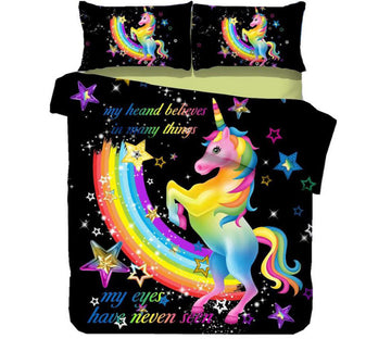 3D Rainbow Stars Unicorn 1007 Bed Pillowcases Quilt