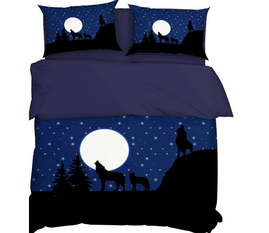 3D Moon Wolf Star 11198 Bed Pillowcases Quilt