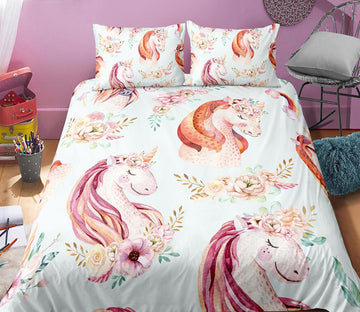 3D Pink Unicorn Flower 0066 Bed Pillowcases Quilt
