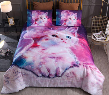 3D Pink Cat Hat 5526 Bed Pillowcases Quilt