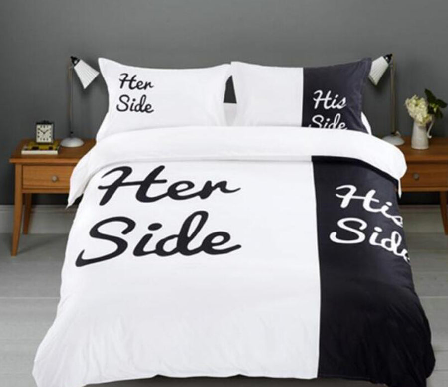 3D Black And White Her Side 1167 Bed Pillowcases Quilt