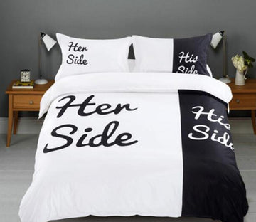 3D Black And White Her Side 1167 Bed Pillowcases Quilt