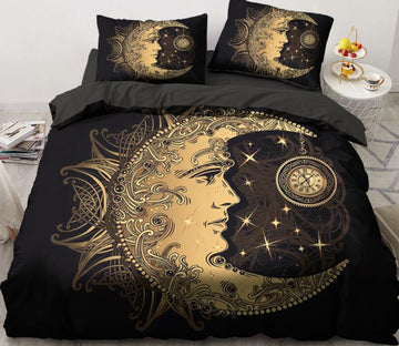 3D Gold Moon Stars 5553 Bed Pillowcases Quilt