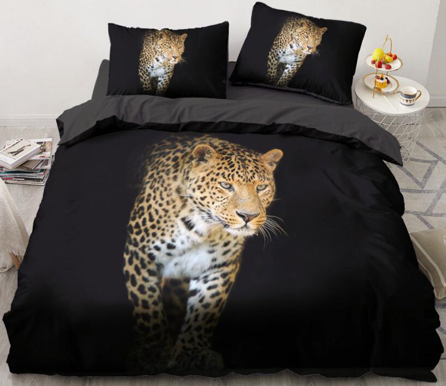 3D Black Background Leopard 053 Bed Pillowcases Quilt