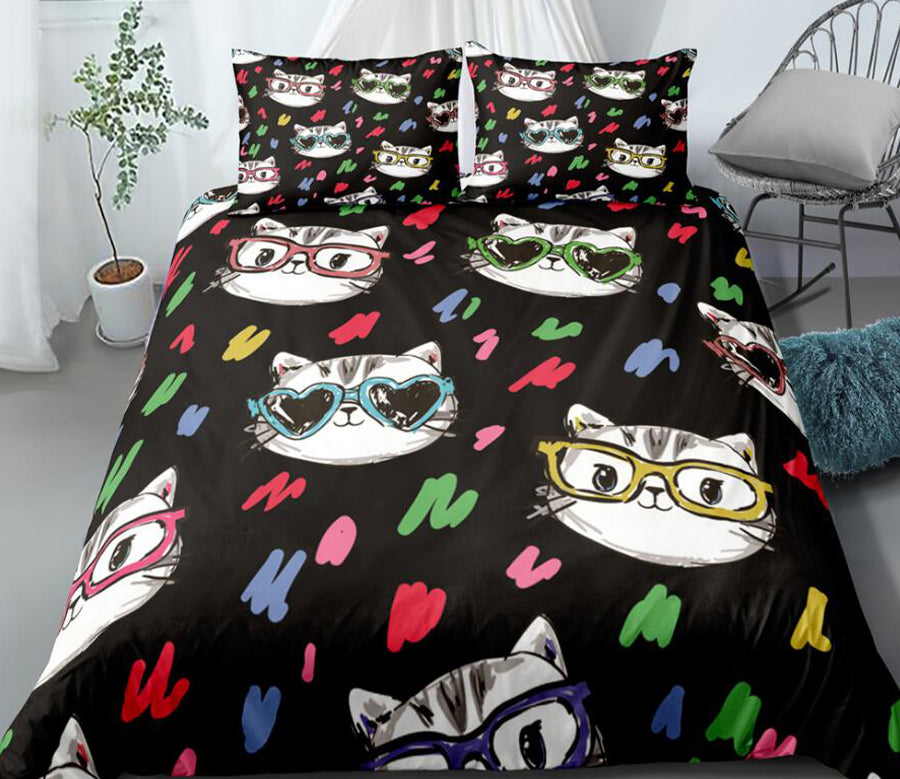 3D Cat Colored Dots 0056 Bed Pillowcases Quilt