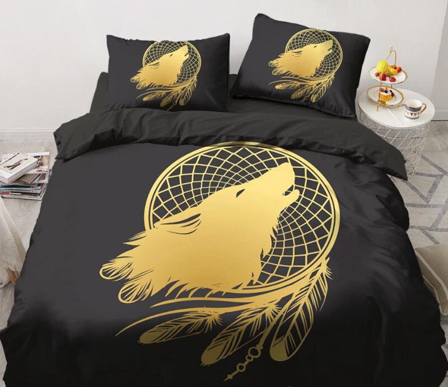 3D Golden Wolf Dreamcatcher 88153 Bed Pillowcases Quilt