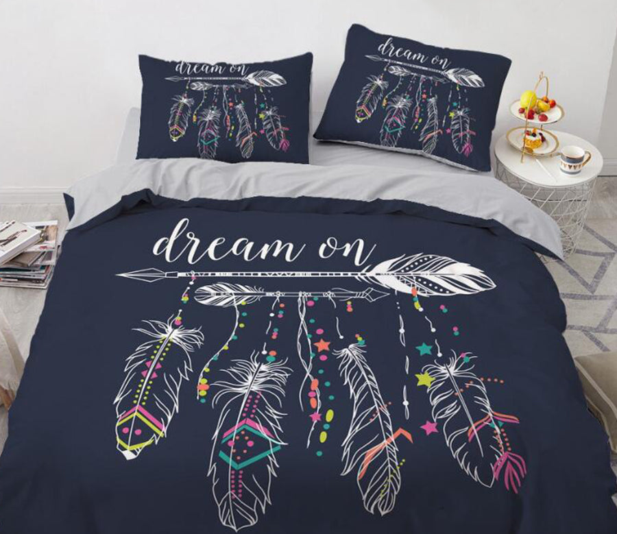3D Black Background Feather 88155 Bed Pillowcases Quilt
