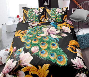 3D Peacock Lotus 0059 Bed Pillowcases Quilt