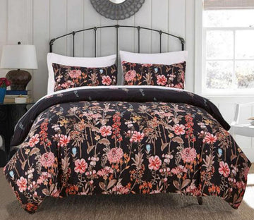 3D Black Background Flowers 66119 Bed Pillowcases Quilt